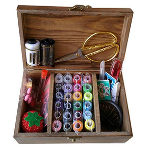 Wooden Sewing Basket with Sewing Kit Accessories, Sewing Box